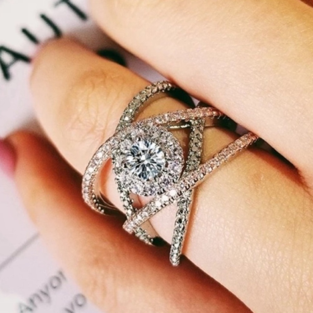 NEW 925 STERLING SILVER ROSE GOLD DIAMOND RING, BEAUTIFUL RING, SHINY RING